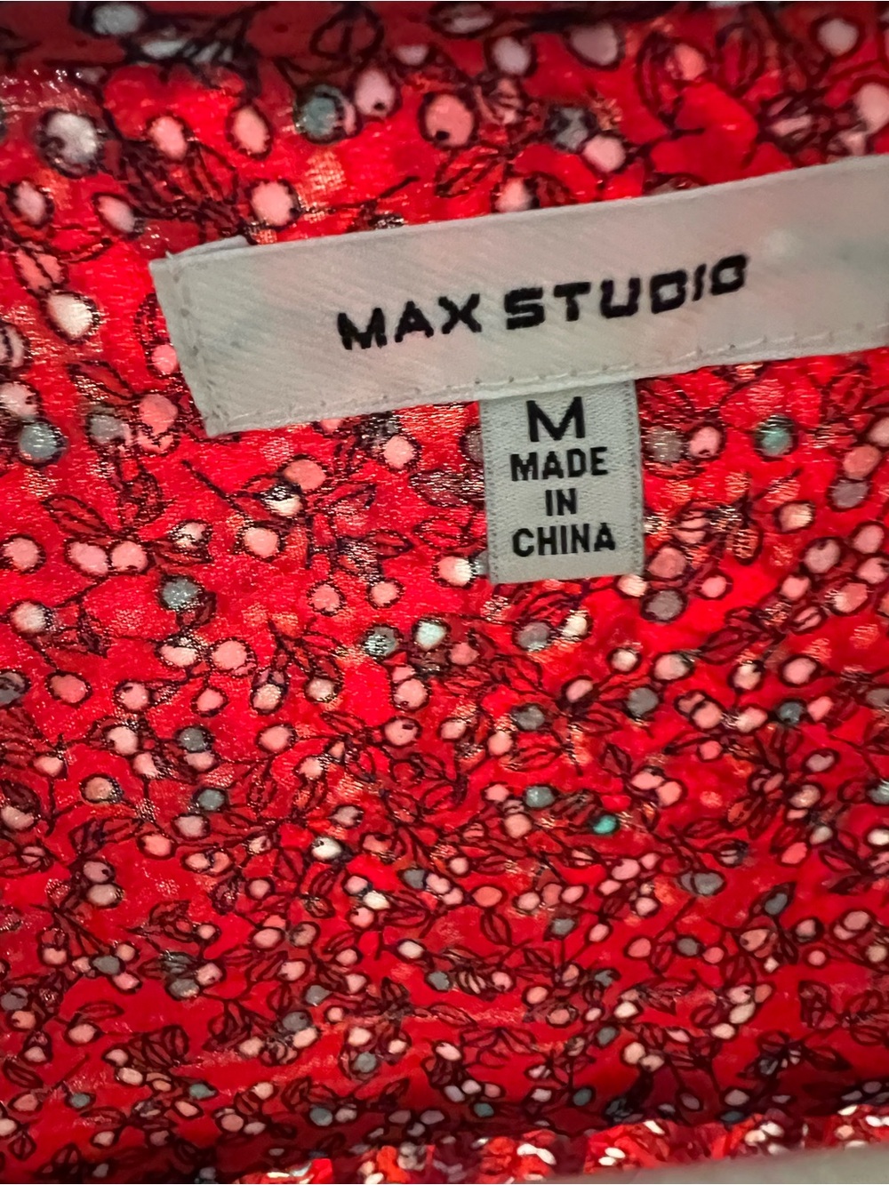Max Studio Red Floral Print Blouse with Black Outline - Picture 2 of 3